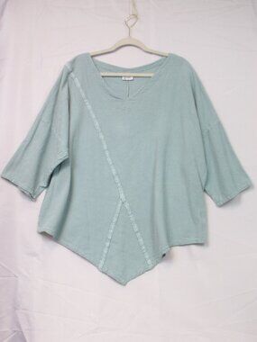 Oh My Gauze Tunic Top Women's 2/XL Mint Cotton Gauze Asymmetrical Hem Lagenlook